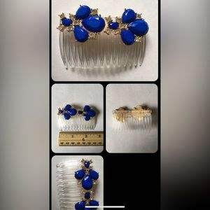 Handmade ROYAL BLUE & CLEAR Stones JEWELED, STATEMENT 2 1/2" CLEAR HAIR COMB